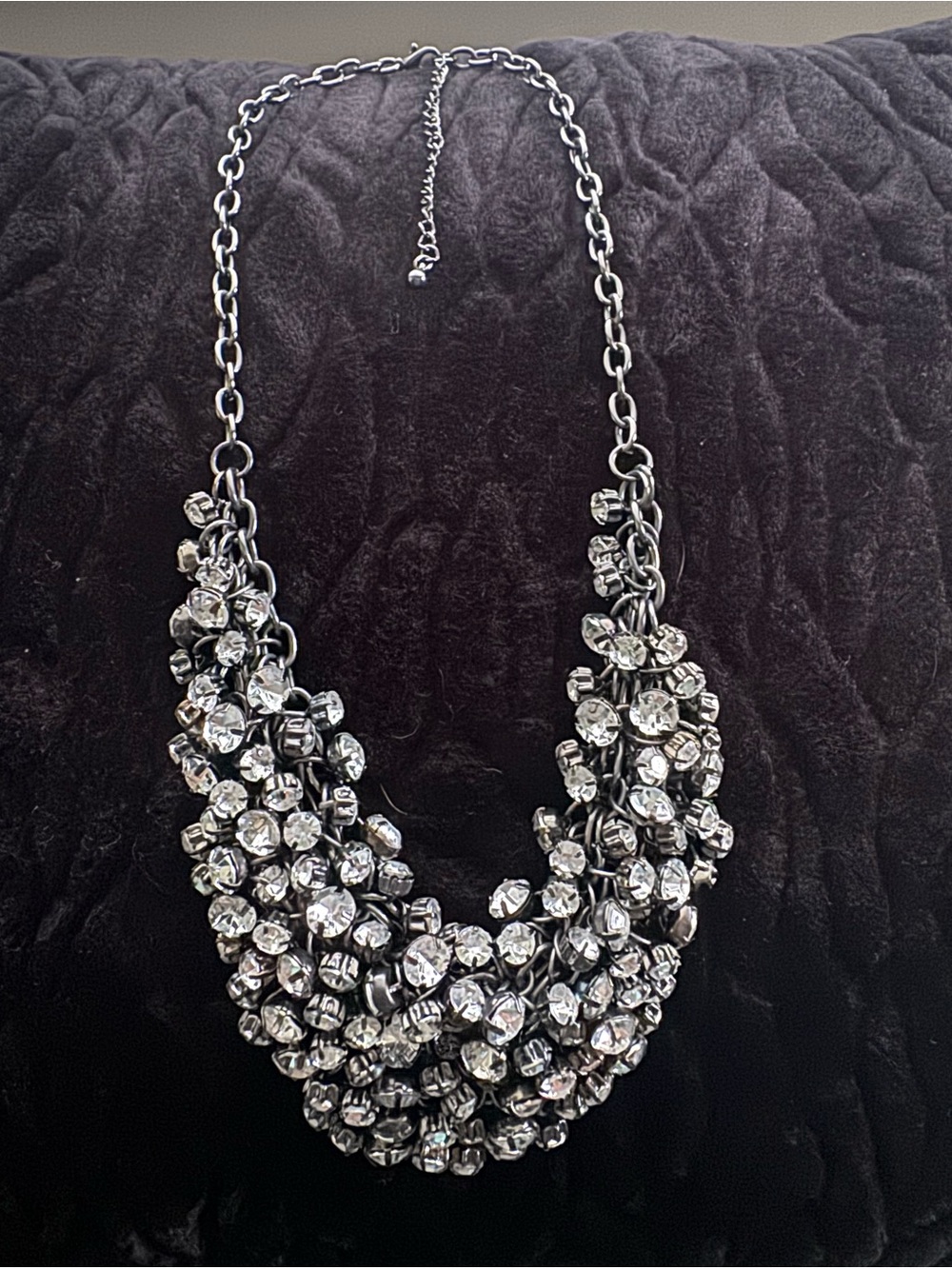 Crystal Cluster Statement Necklace - Silver Tone